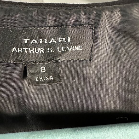 Tahari size 8 black print sleeveless wide collar v neck side zip dress - Picture 6 of 9